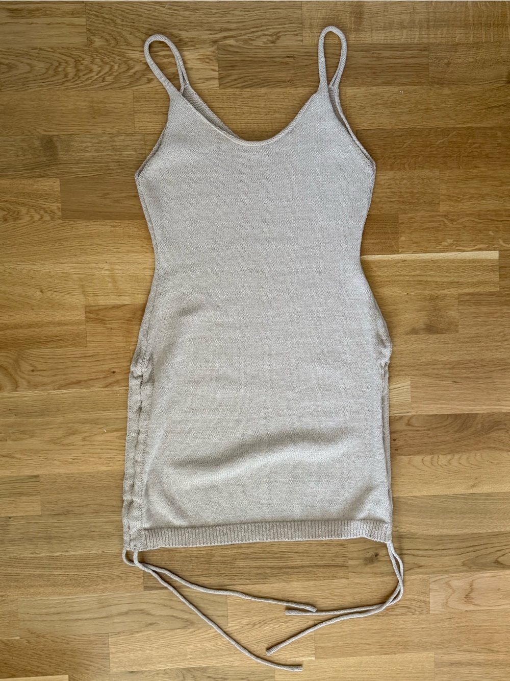 Slim Knit Mini Dress with Adjustable Ties - Cream